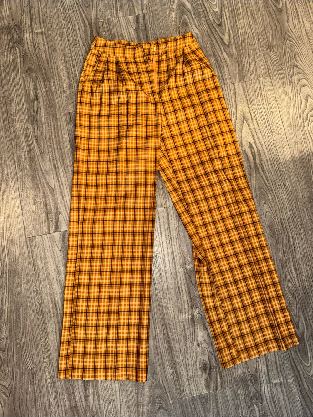 Nasty Gal Yellow Plaid Wide-Leg Trousers